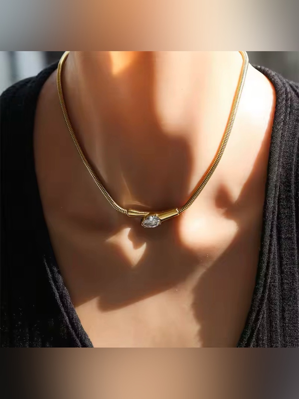 Serpenti  Snake Gold Teardrop Pendant Necklace Stainless Steel